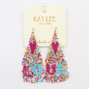 KAYLEE Seed Beaded Beautiful Fun Boho Love Heart Fishhook Earrings Made ❤️ in In